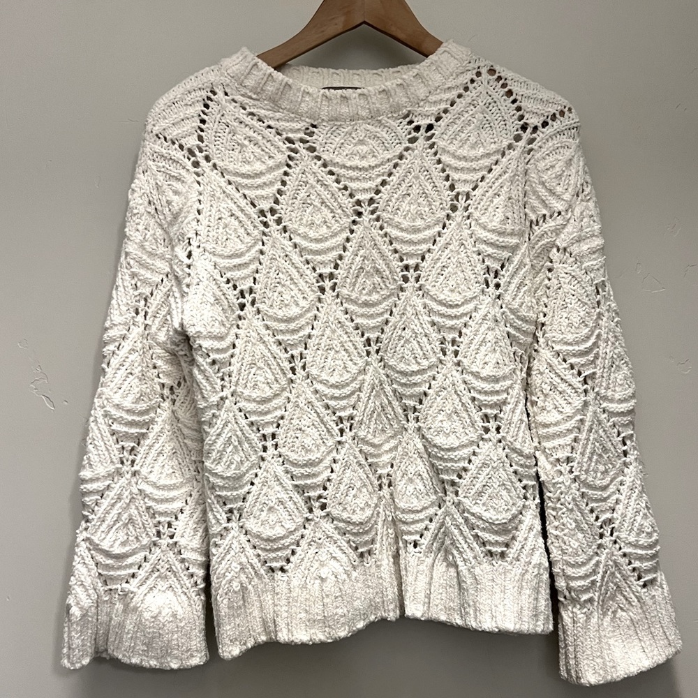White Knit Sweater with Bell Sleeves